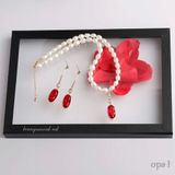  BỘ TRANG SỨC NGỌC TRAI ĐÍNH ĐÁ ĐỎ MAY MẮN 