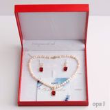  BỘ TRANG SỨC NGỌC TRAI ĐÍNH ĐÁ ĐỎ MAY MẮN 