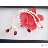  BỘ TRANG SỨC NGỌC TRAI ĐÍNH ĐÁ ĐỎ MAY MẮN 