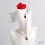  BỘ TRANG SỨC NGỌC TRAI ĐÍNH ĐÁ ĐỎ MAY MẮN 