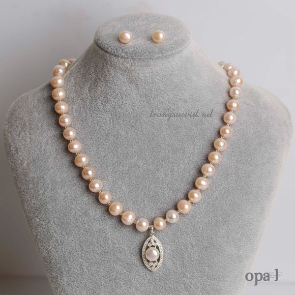  Bộ ngọc trai ánh hồng 10-11 ly thiết kế cách điệu 