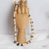  Vòng cổ mix đá Citrine vàng, Labradorite rêu xám và ngọc trai 