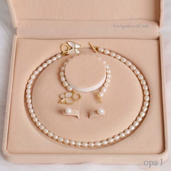  Bộ ngọc trai hạt Oval khóa cánh bướm thiết kế 