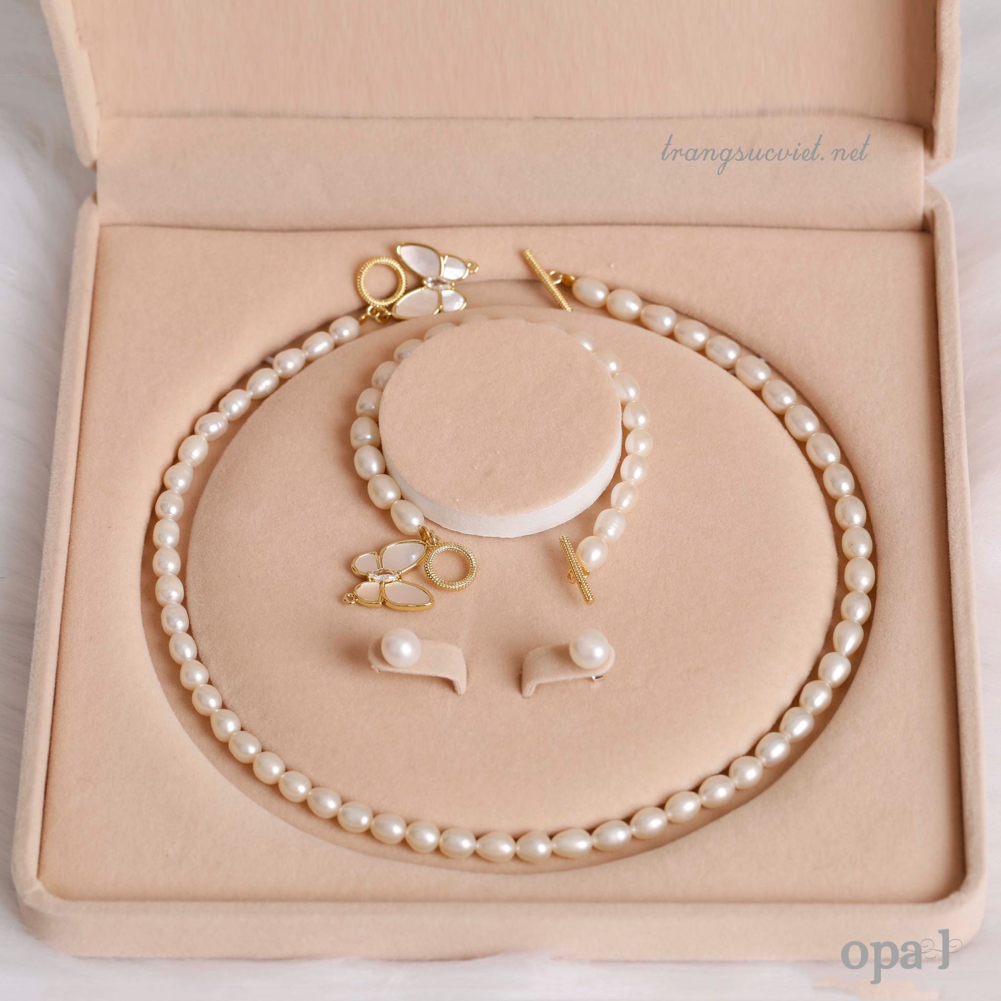  Bộ ngọc trai hạt Oval khóa cánh bướm thiết kế 