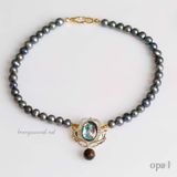  Vòng cổ ngọc trai ánh xanh nâu mặt ánh xà cừ, tặng hoa tai 