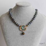  Vòng cổ ngọc trai ánh xanh nâu mặt ánh xà cừ, tặng hoa tai 