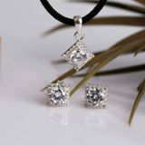  Bộ trang sức Hoa tai và mặt dây chuyền bạc đính đá CZ tròn vuông 