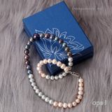  Chuỗi vòng cổ ngọc trai hồng kết hợp xanh, đen, nâu và xám 