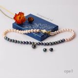  Chuỗi vòng cổ ngọc trai hồng kết hợp xanh, đen, nâu và xám 
