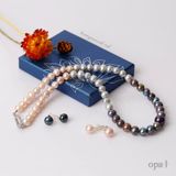  Chuỗi vòng cổ ngọc trai hồng kết hợp xanh, đen, nâu và xám 