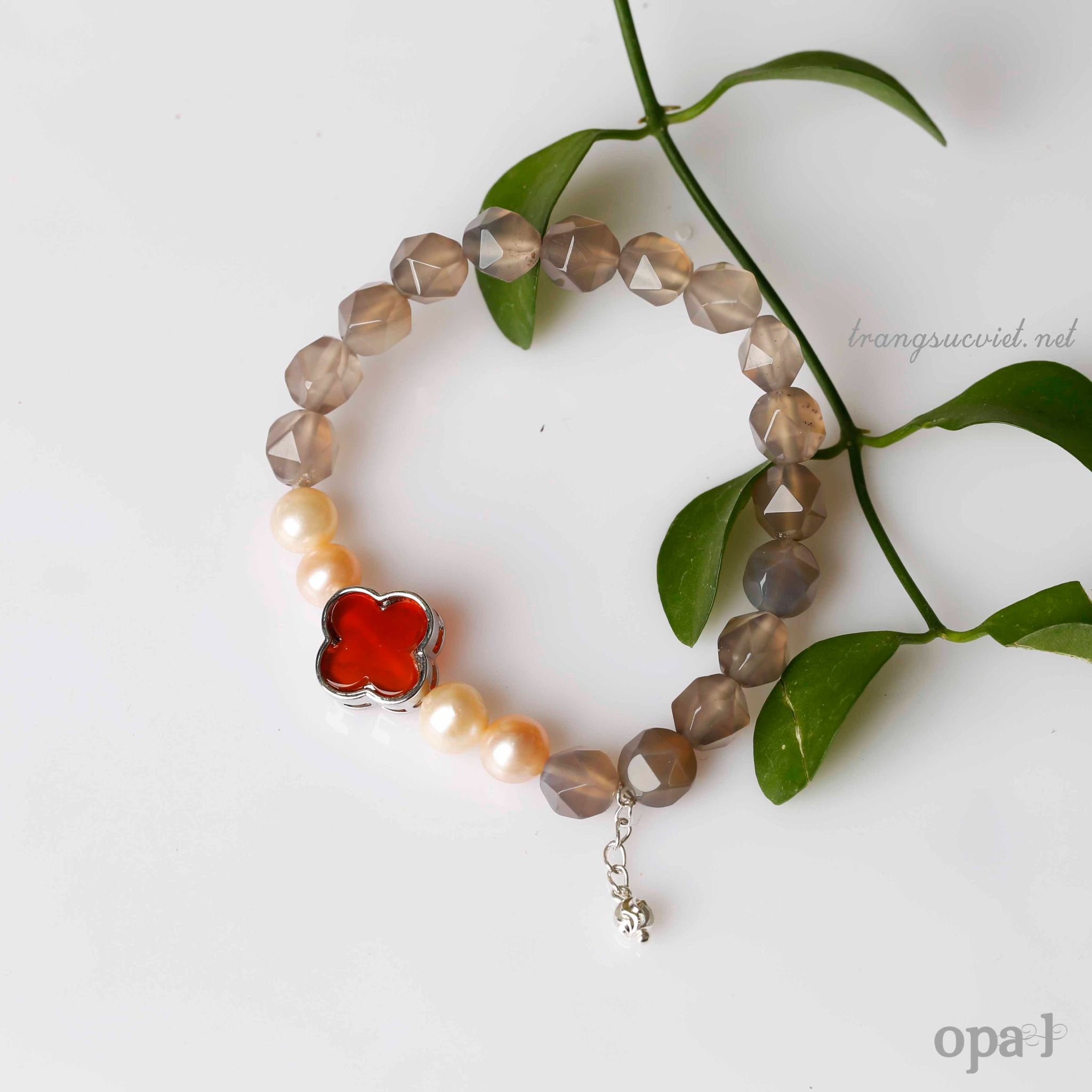  Vòng tay đá mã não phối cùng ngọc trai 