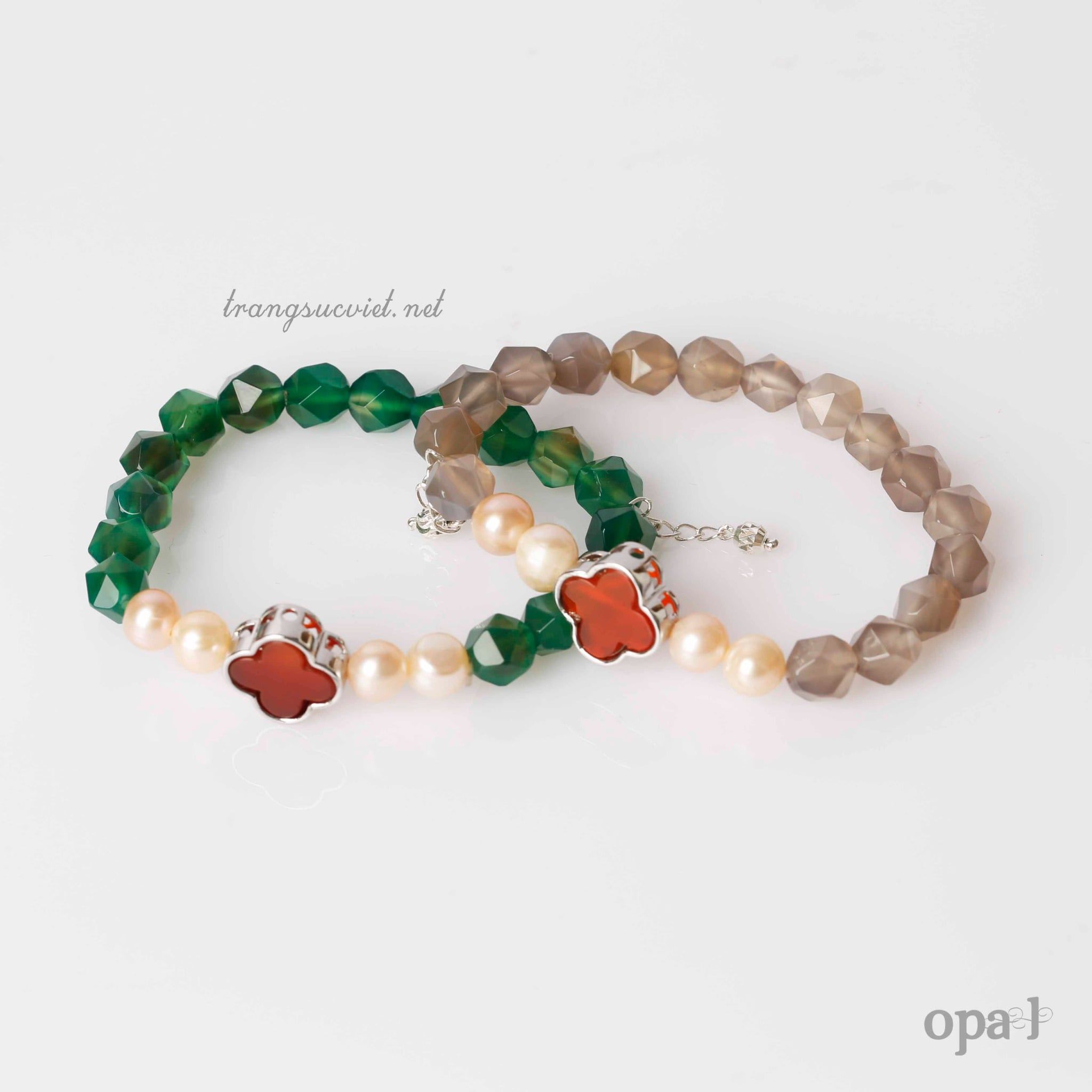  Vòng tay đá mã não phối cùng ngọc trai 