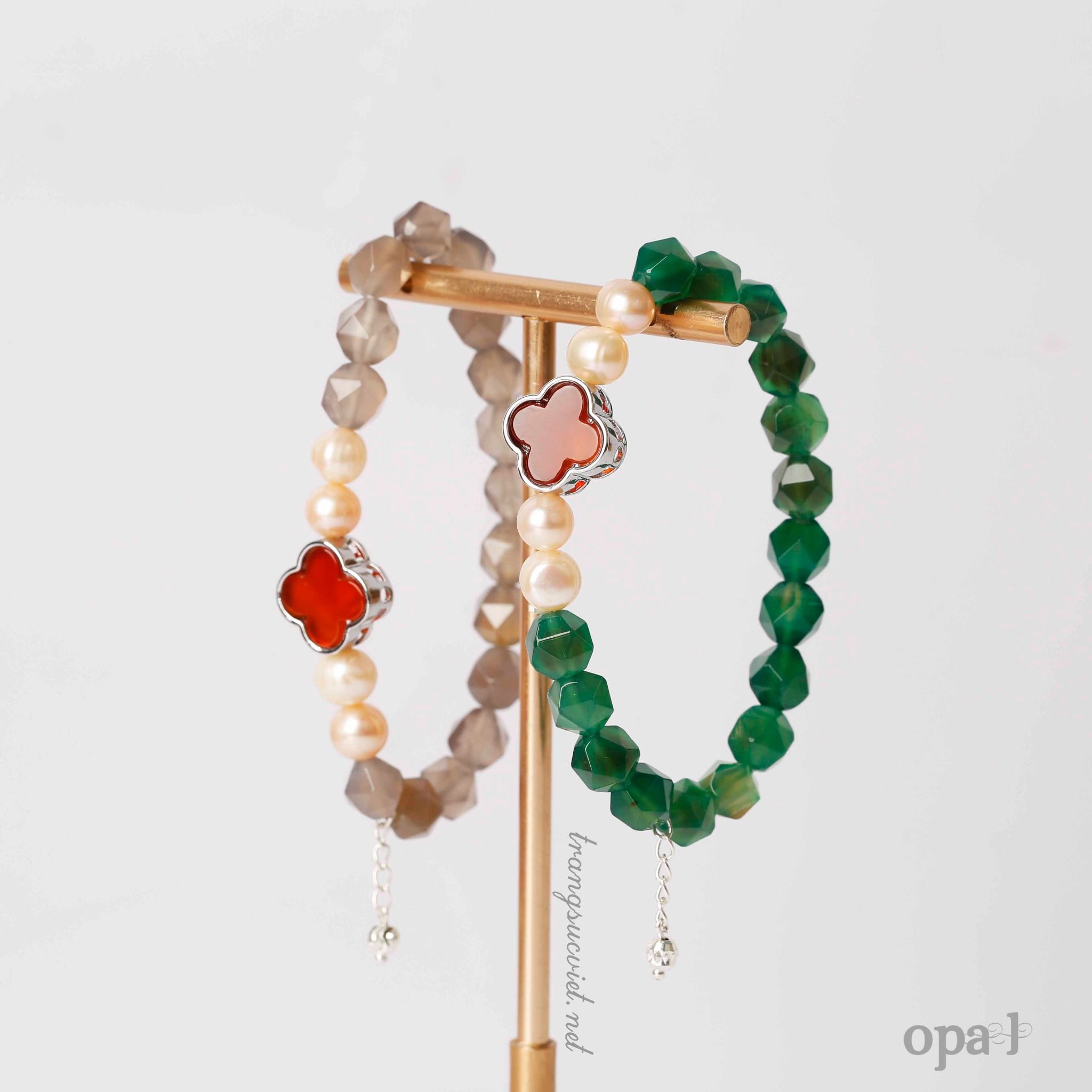  Vòng tay đá mã não phối cùng ngọc trai 