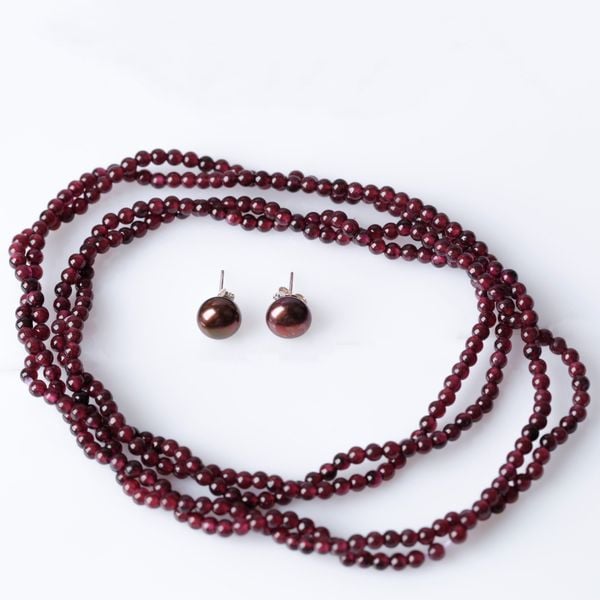  vòng cổ đá tự nhiên garnet thiết kế đôi, hạt đá 2,3 li màu đỏ lựu quyến rũ tượng trưng cho tình yêu , quyến lực và sự vĩnh cửu 