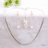  Bộ dây chuyền và hoa tai bạc đính ngọc trai rơi 