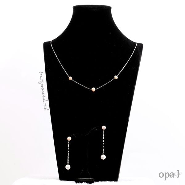  Bộ dây chuyền và hoa tai bạc đính ngọc trai 