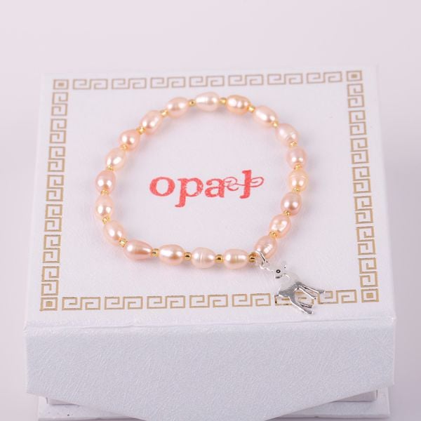  vòng tay Ngọc Trai hồng gắn charm Bạc cho bé 