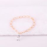  vòng tay Ngọc Trai hồng gắn charm Bạc cho bé 
