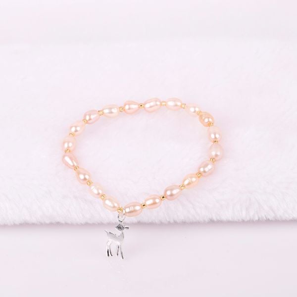  vòng tay Ngọc Trai hồng gắn charm Bạc cho bé 