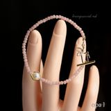  Vòng tay đá mã não nhí hạt 5ly ánh hồng và đen+ tặng nhẫn simple 