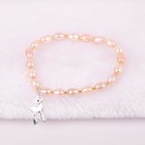  vòng tay Ngọc Trai hồng gắn charm Bạc cho bé 