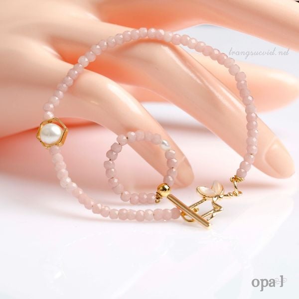  Vòng tay đá mã não nhí hạt 5ly ánh hồng và đen+ tặng nhẫn simple 