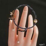  Vòng tay đá mã não nhí hạt 5ly ánh hồng và đen+ tặng nhẫn simple 