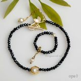  Vòng tay đá mã não nhí hạt 5ly ánh hồng và đen+ tặng nhẫn simple 