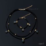  Bộ trang sức handmade dây da đính đá Labradorite 