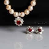  Set vòng cổ ngọc trai hồng kết hợp mặt dây và hoa tai đá rực rỡ 