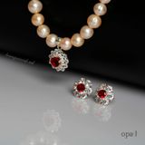  Set vòng cổ ngọc trai hồng kết hợp mặt dây và hoa tai đá rực rỡ 