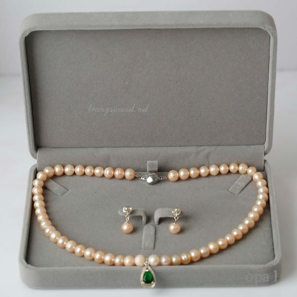  Bộ ngọc trai ánh hồng chất liệu bạc thiết kế phong cách nhẹ nhàng trẻ trung thương hiệu Opal 
