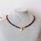  Vòng cổ choker ngọc trai ánh nâu và đen kết hợp 