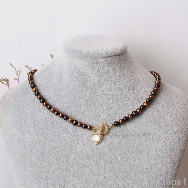  Vòng cổ choker ngọc trai ánh nâu và đen kết hợp 