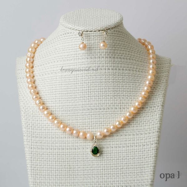  Bộ ngọc trai ánh hồng chất liệu bạc thiết kế phong cách nhẹ nhàng trẻ trung thương hiệu Opal 