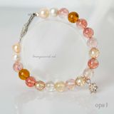  Vòng tay đá tự nhiên thạch anh tóc đỏ charm bạc 