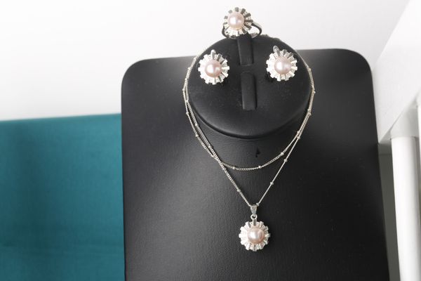  Bộ dây chuyền, hoa tai , nhẫn bạc kết ngọc trai Opal - SERN12211 