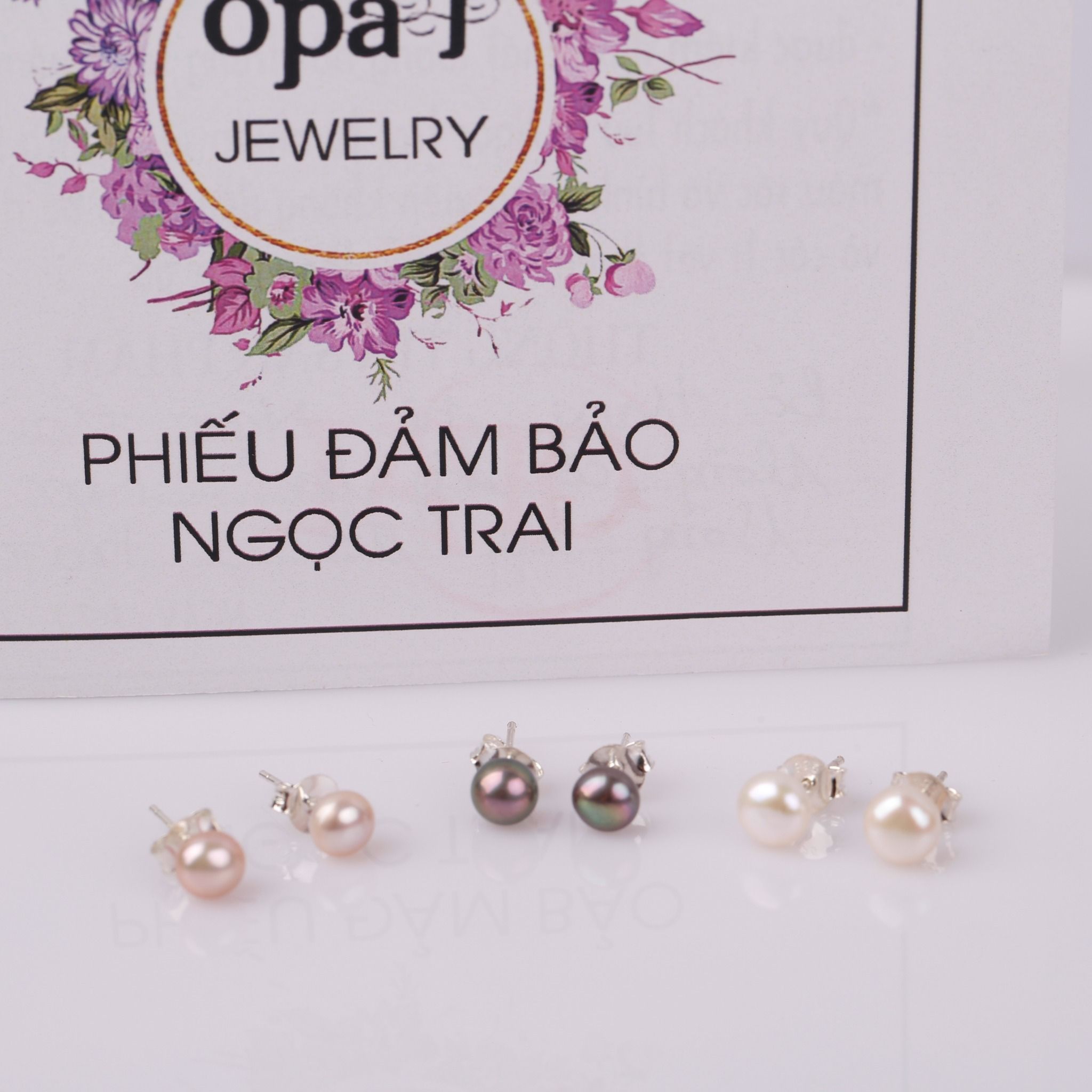  set 3 đôi hoa tai bạc đính ngọc trai OPAL - PE12214 