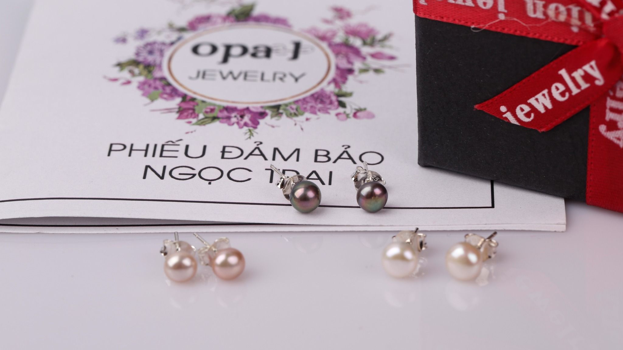  set 3 đôi hoa tai bạc đính ngọc trai OPAL - PE12214 