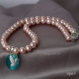  Chuỗi vòng cổ ngọc trai hồng ánh tím mặt đá xanh 
