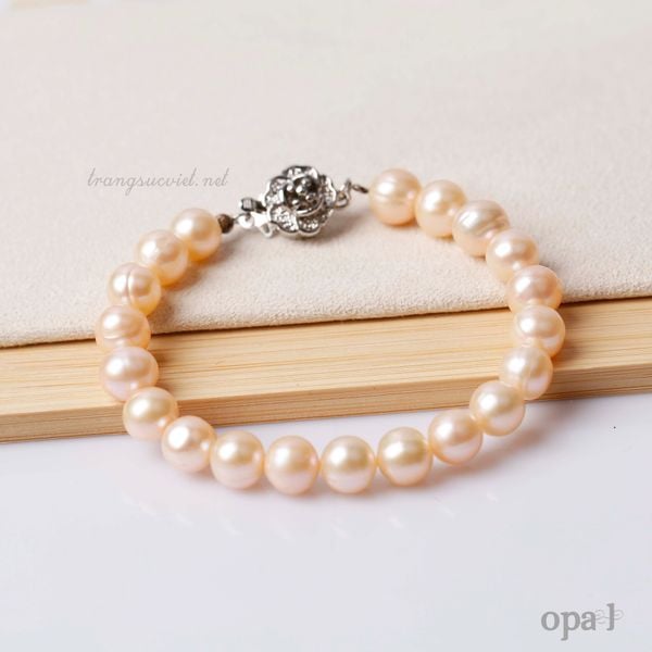  Vòng tay ngọc trai ánh hồng cam 8ly 