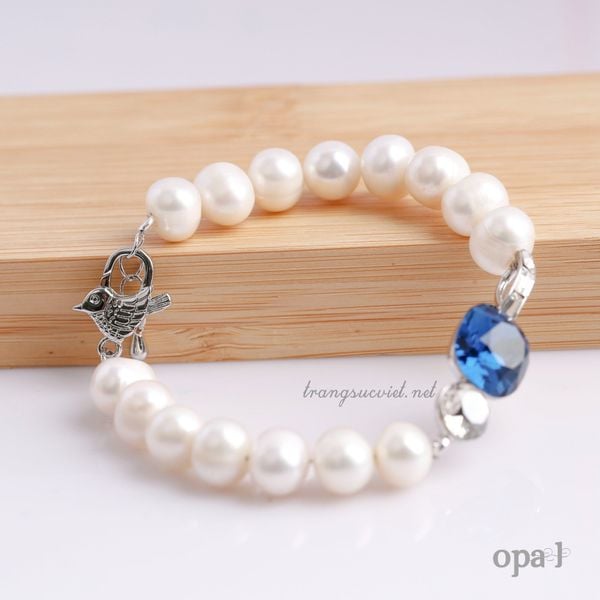  Vòng tay ngọc trai 8,9 ly mặt đá xanh 