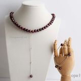  Vòng cổ ngọc trai nâu đỏ 8,9 thiết kế dây rơi cách điệu 