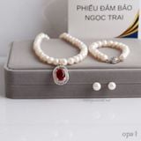  Bộ ngọc trai trắng, mặt dây đá đỏ Ross may mắn 