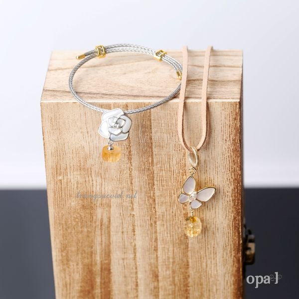  Bộ trang sức handmade, dây da và đá Citrine 