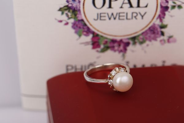  Nhẫn bạc nữ đính Ngọc trai + đá Ross thương hiệu Opal 