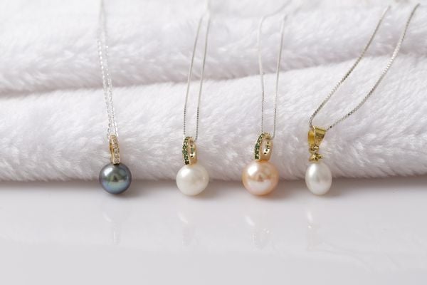  Dây chuyền Bạc mặt Ngọc trai 9 li màu hồng , trắng , đen ánh Opal 