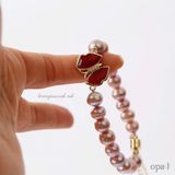  Vòng tay ngọc trai kết hợp đá Mã Não (Nam Hồng) khóa nam châm 