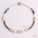  Chuỗi vòng cổ ngọc trai nhiều sắc màu kết hợp ngọc trai thô cá tính 