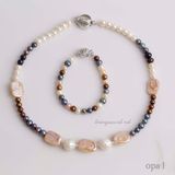  Chuỗi vòng cổ ngọc trai nhiều sắc màu kết hợp ngọc trai thô cá tính 